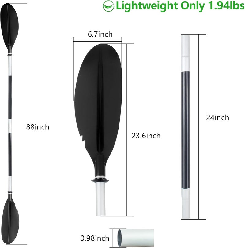 DEDU Kayak Paddle, Boat Paddle 88in 4 Piece Fishing Kayak Paddle, Kayak Oars Paddles Adjustable Lightweight Detachable Aluminum Alloy Shaft with Paddle Leash for Adult - Image 2